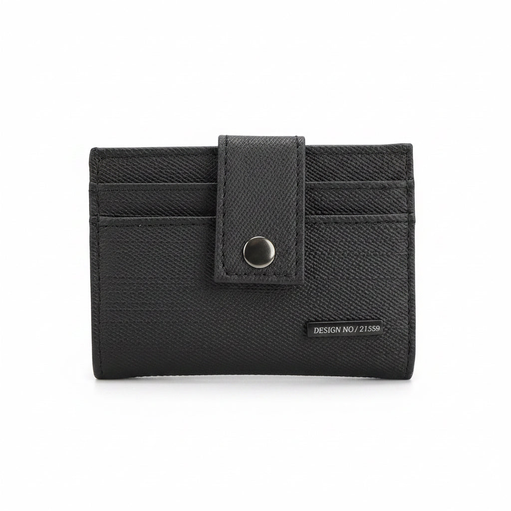 Black wallet with a metal clasp on a white background