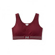 Maroon sports bra with 'M' logo on a white background