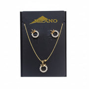 Jewelry set with necklace and earrings on a Milano branded card