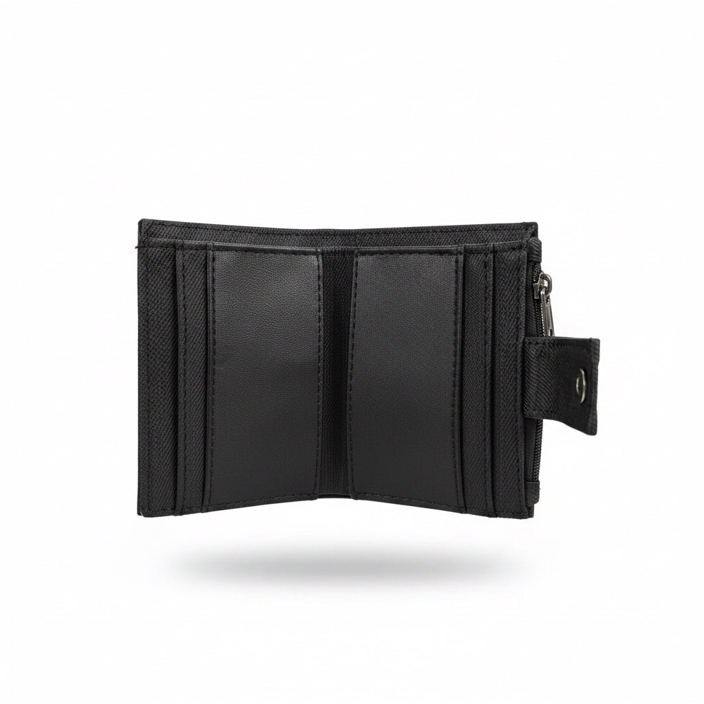 Men’s Slim Black Textured Wallet | Compact Card Holder with Coin Zip