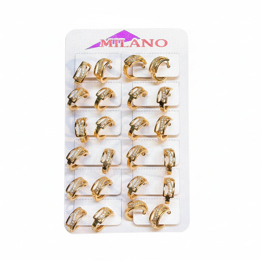 Pack of gold rings on a Milano branded card