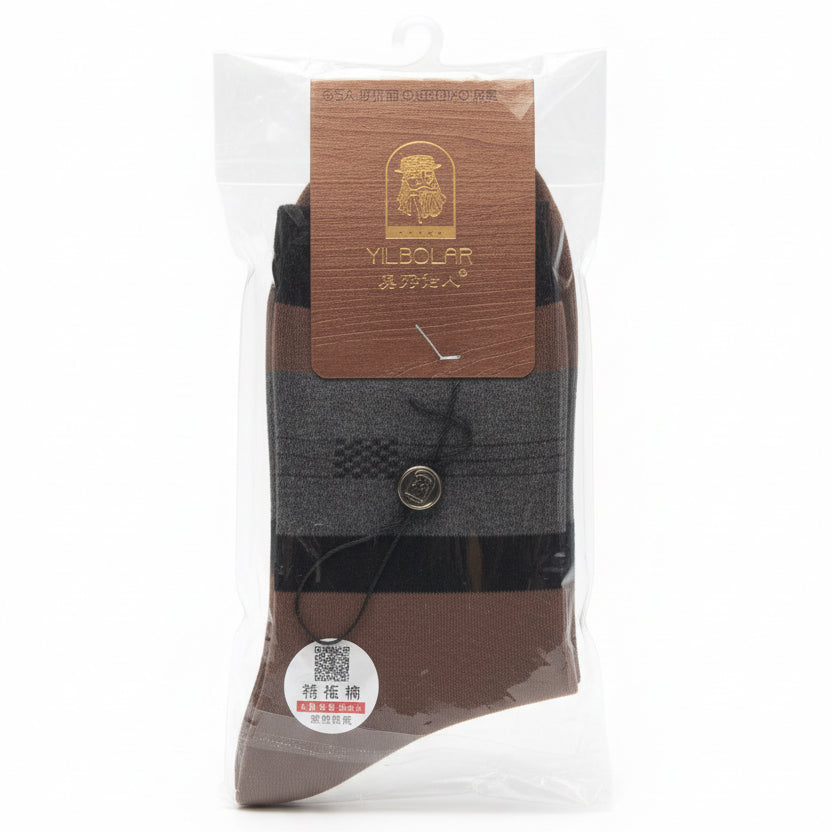 Packaged sock with a visible brand label on a white background