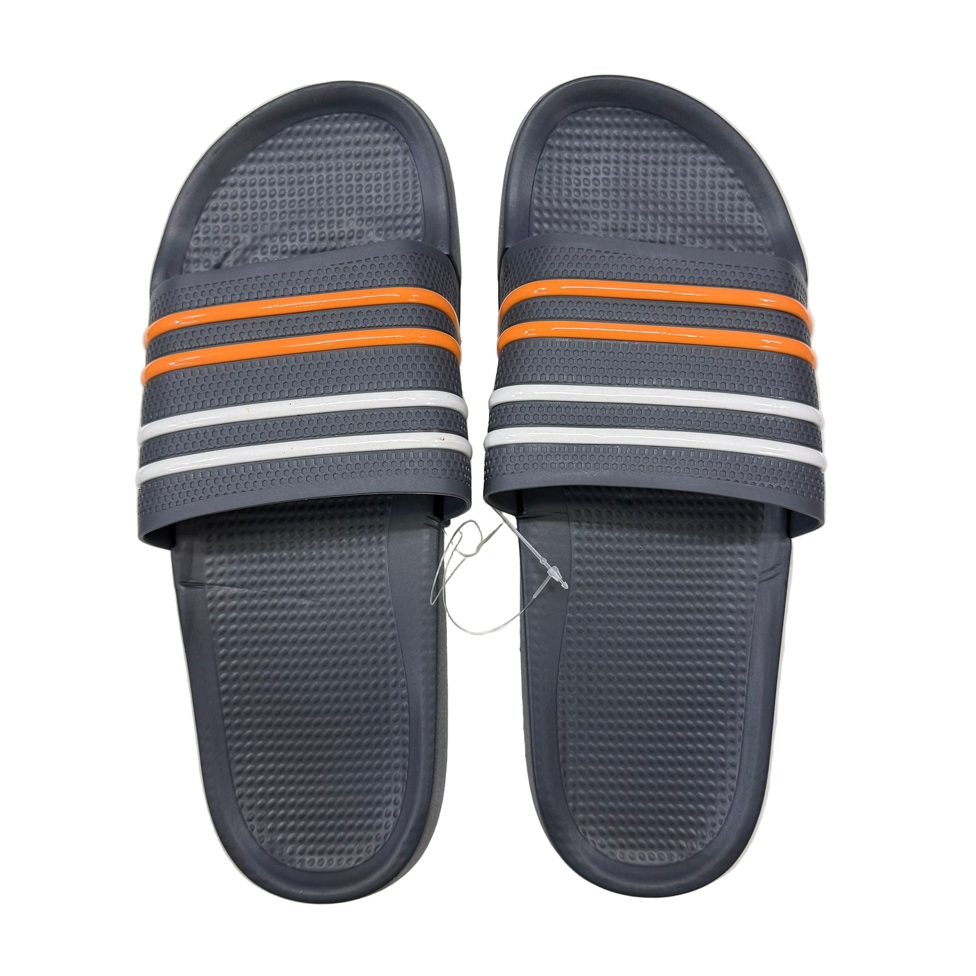 Gray slides with orange and white stripes on a white background