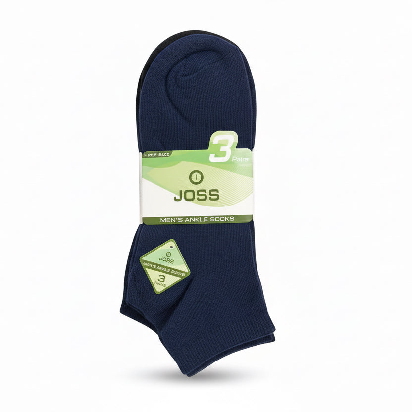 3 pair mix color ankle sock with JOSS branding on a store floor