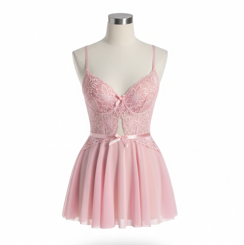 Floral Lace Underwire Babydoll with Panty