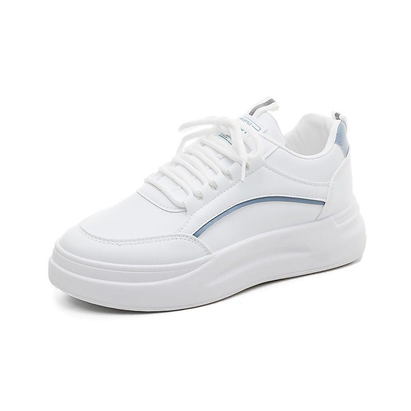 White sneaker with a blue accent on a white background