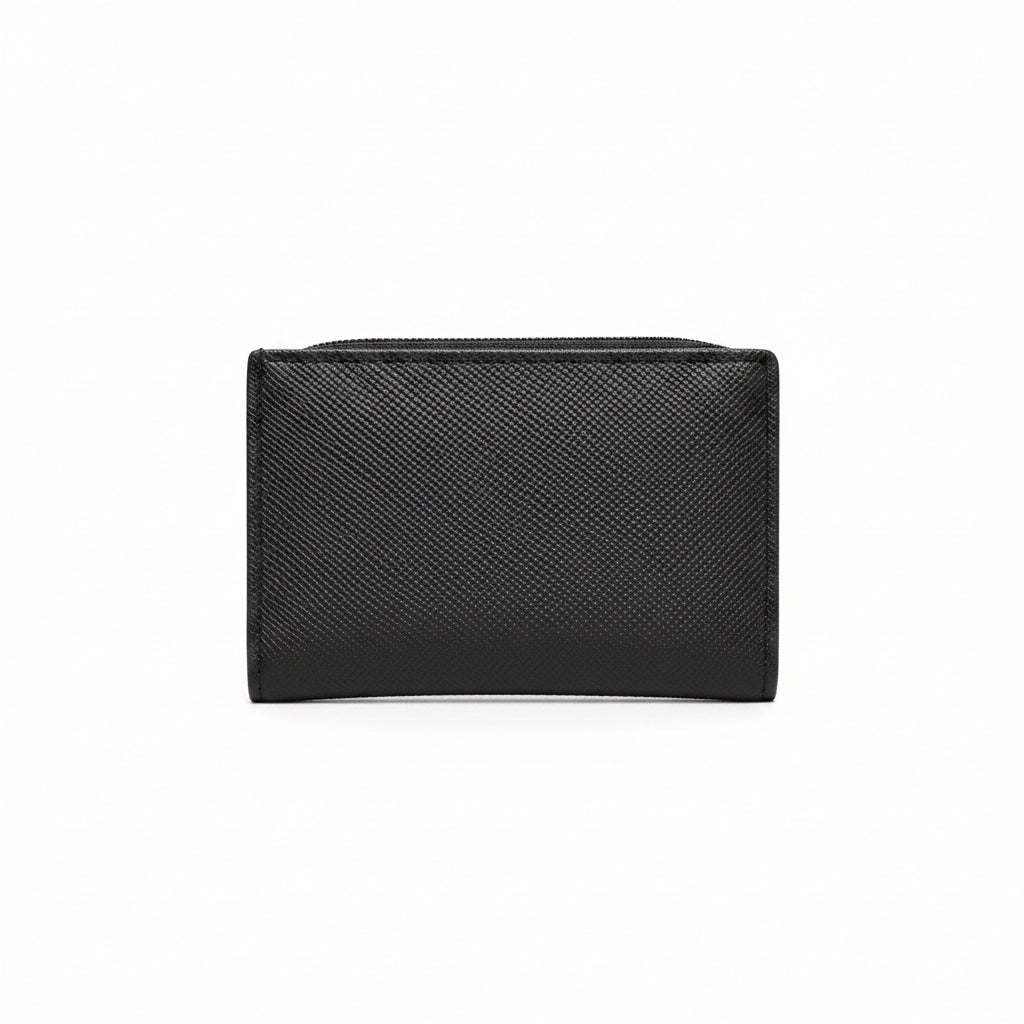 Men’s Slim Black Textured Wallet | Compact Card Holder with Coin Zip