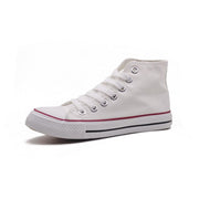 White high-top sneaker with red accents on a white background