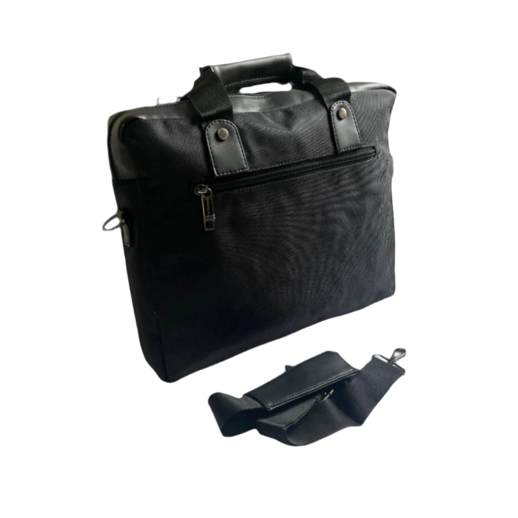 Black leather briefcase on a transparent background