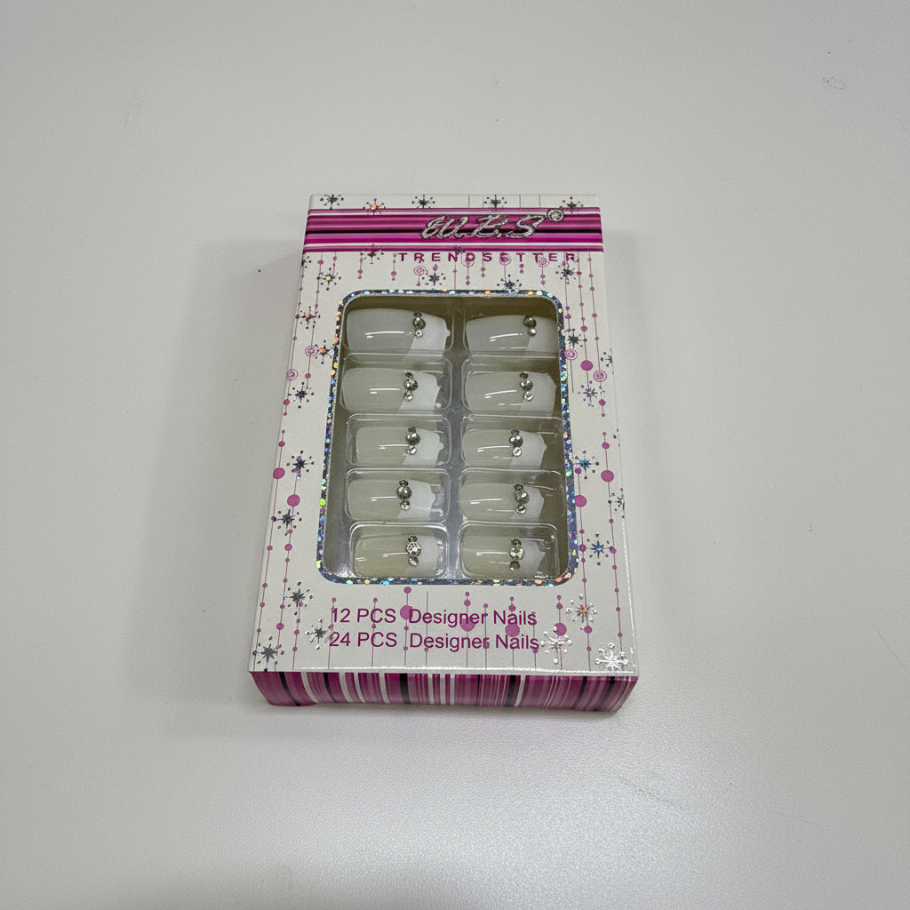 Box of false nails with a clear window on a white background