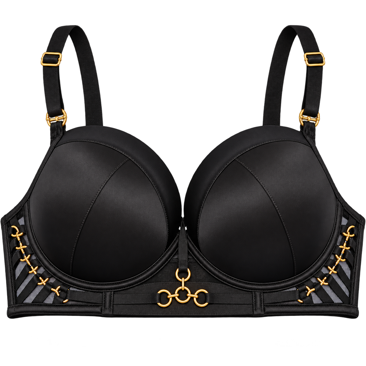 Women's Black Satin & Mesh Balconette Bra