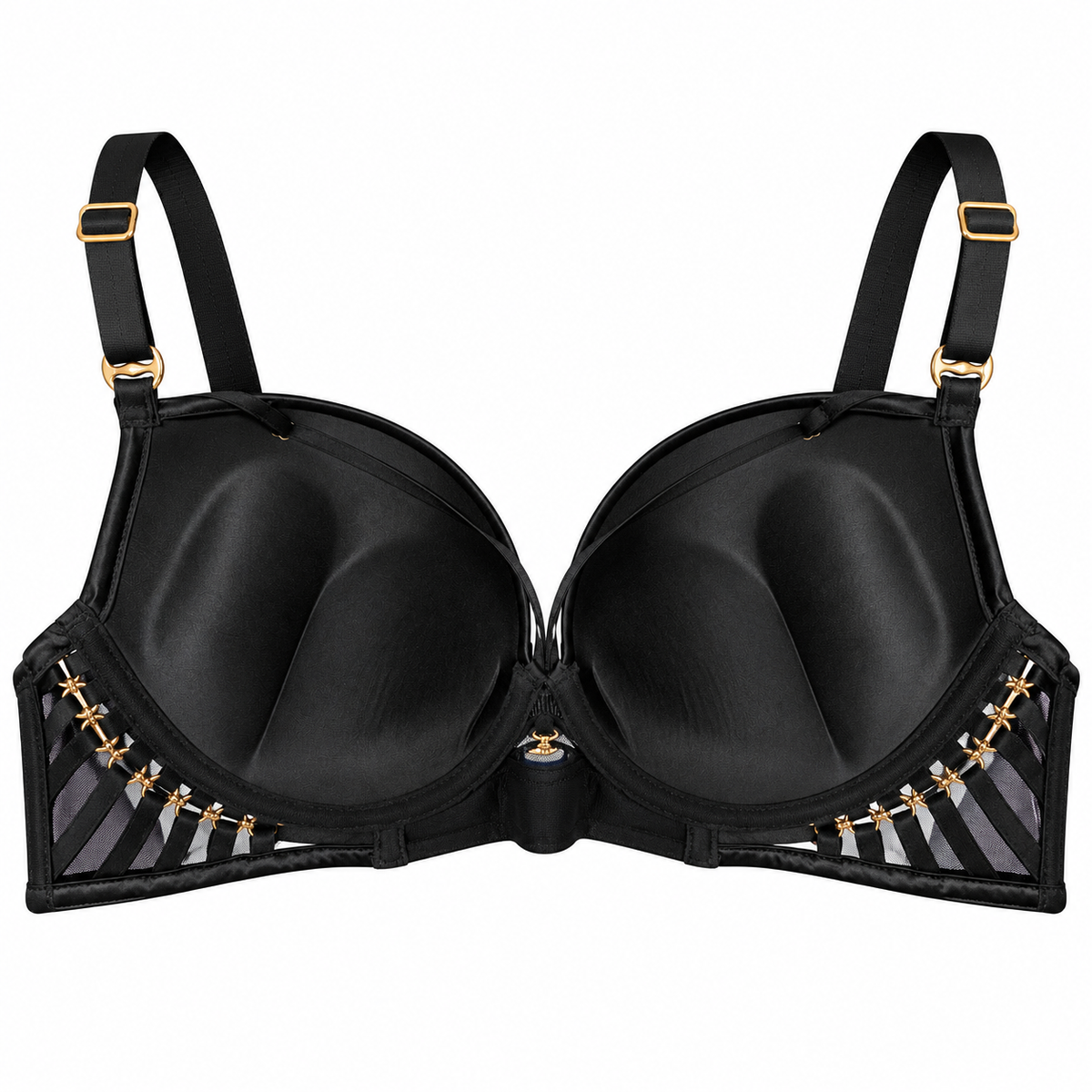 Women's Black Satin & Mesh Balconette Bra
