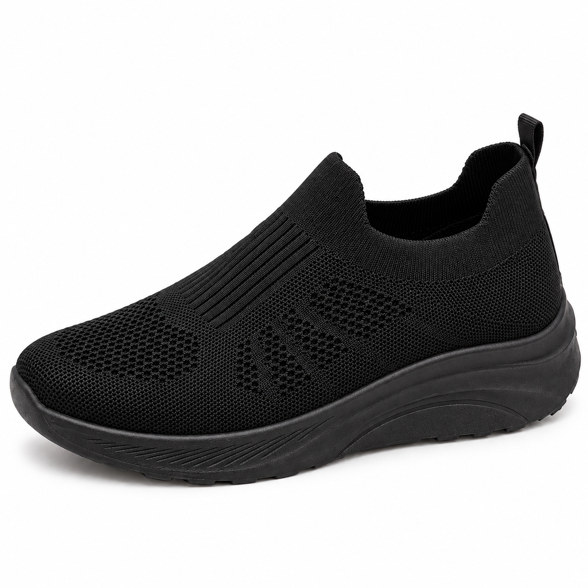 Women’s Black Knit Slip-On Sneakers – Lightweight Casual Walking Shoes