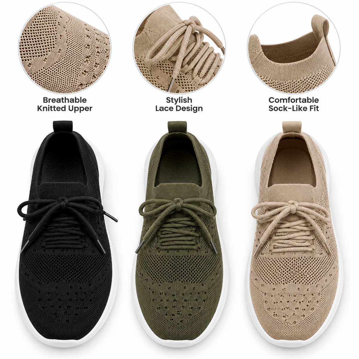 Men’s Breathable Knitted Lace-Up Casual Sneakers