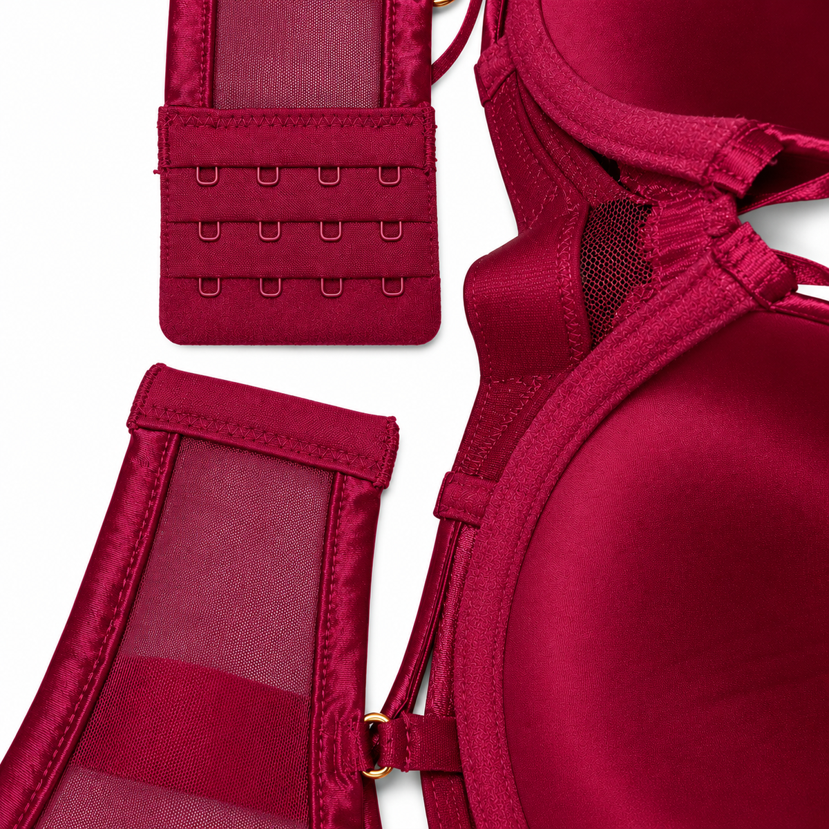 Women's Burgundy Strappy Push-Up Bra with Gold Accents