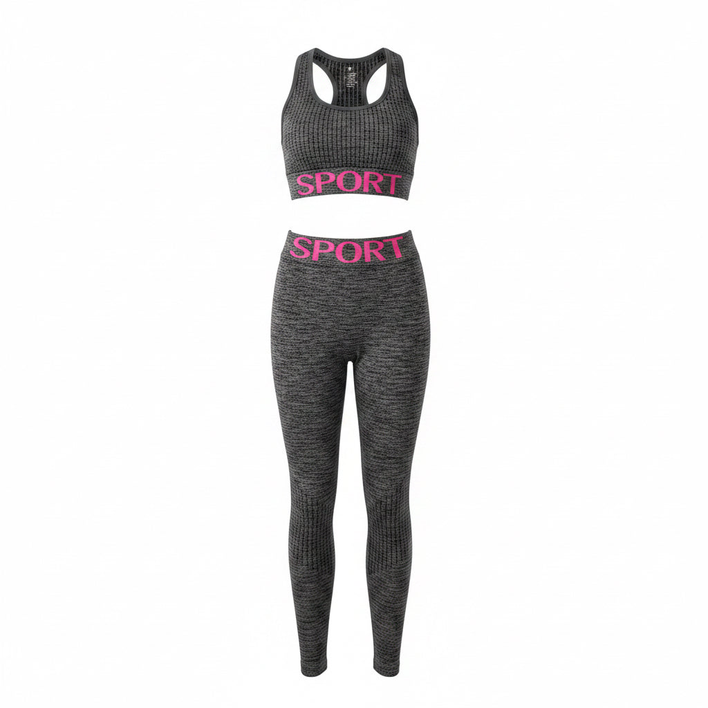 Women's Heather Grey Ribbed Workout Set | 2-Piece Sports Bra & Leggings