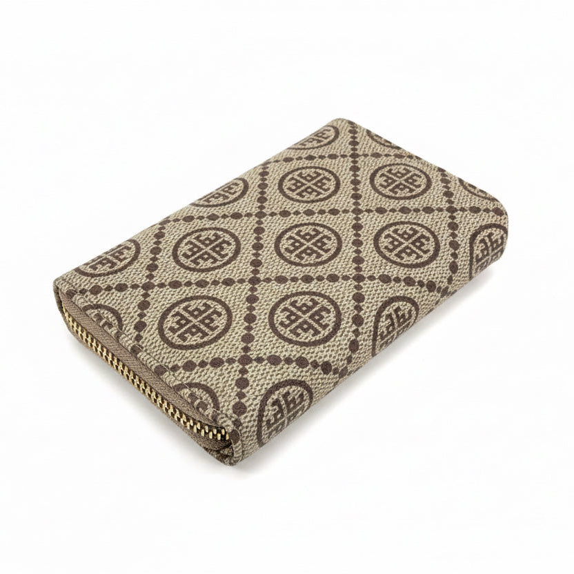 Small zippered pouch with geometric pattern on a white background