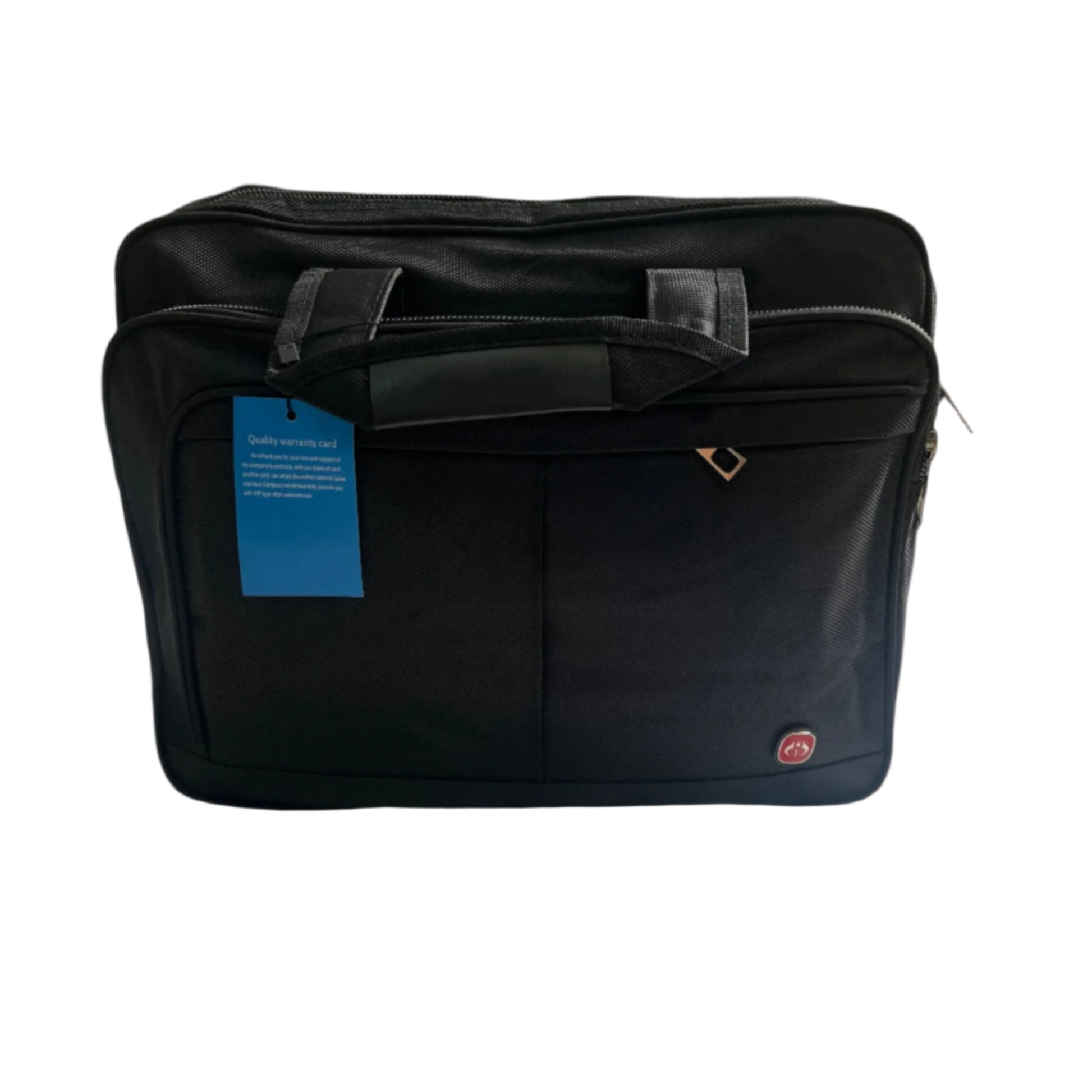 Black bag with a blue tag on a black background