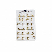 Pack of gold color earring hooks on a white card with a brand name label.