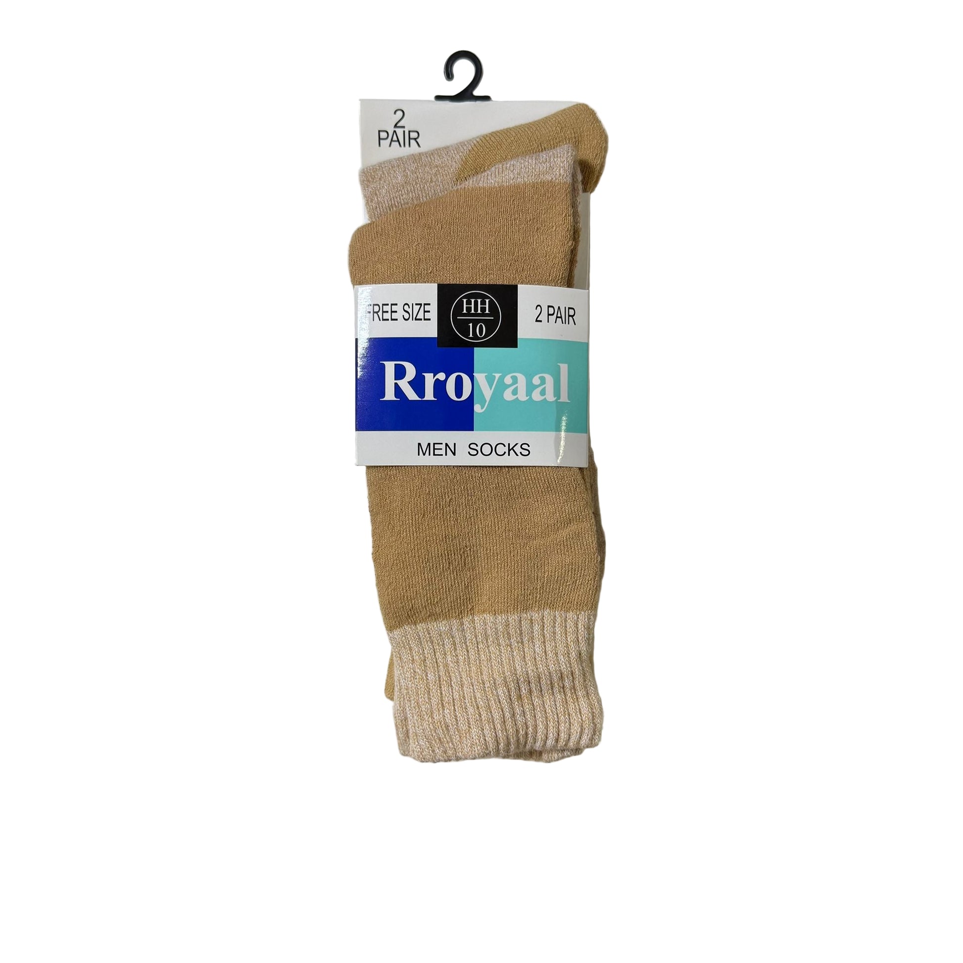Pack of two pairs of beige socks with a 'Royaal' label on a white background