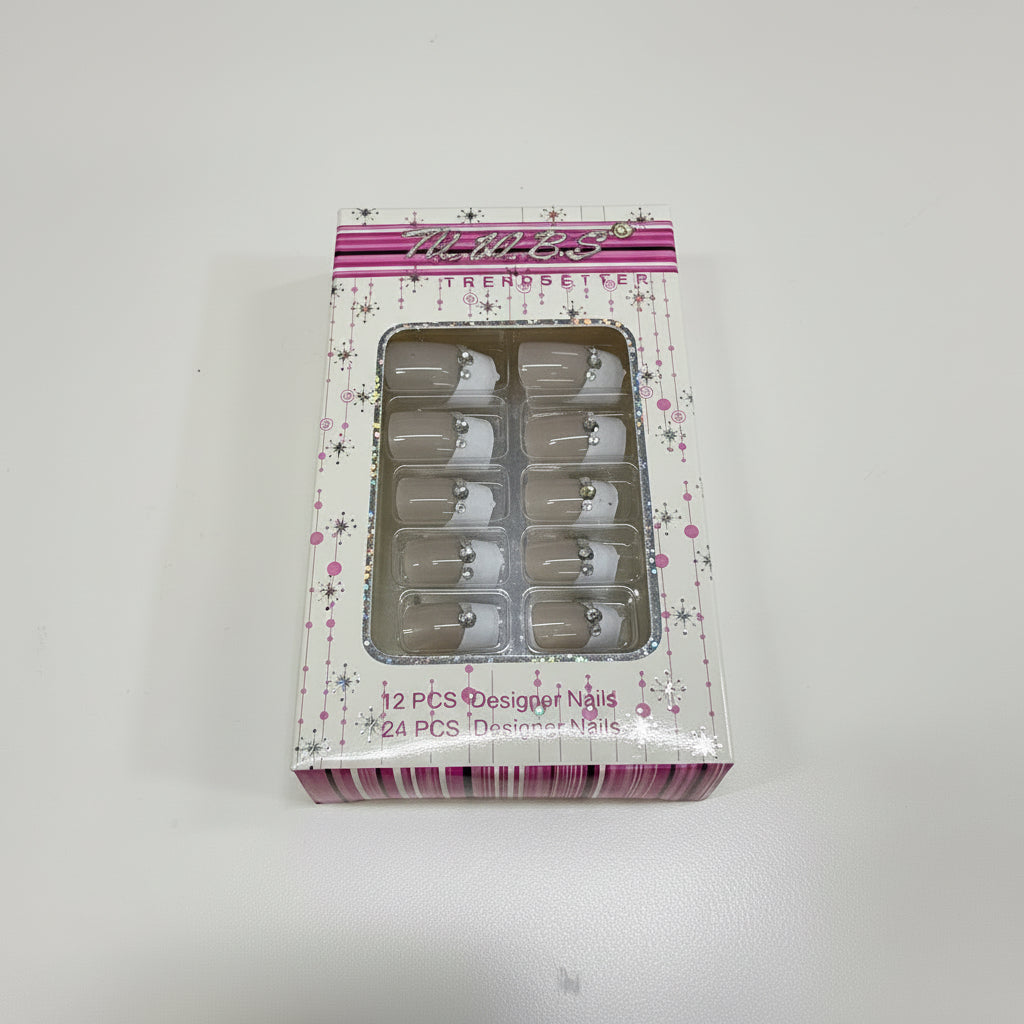 Box of false nails with a clear window on a white background