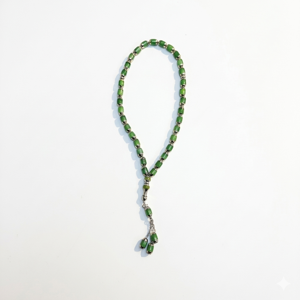 Classic Emerald Green Misbaha with Silver Tassel