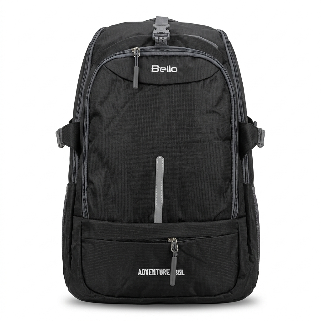 Bello Adventure 55L Large Travel Backpack Black Heavy Duty Outdoor Hiking Camping Bag