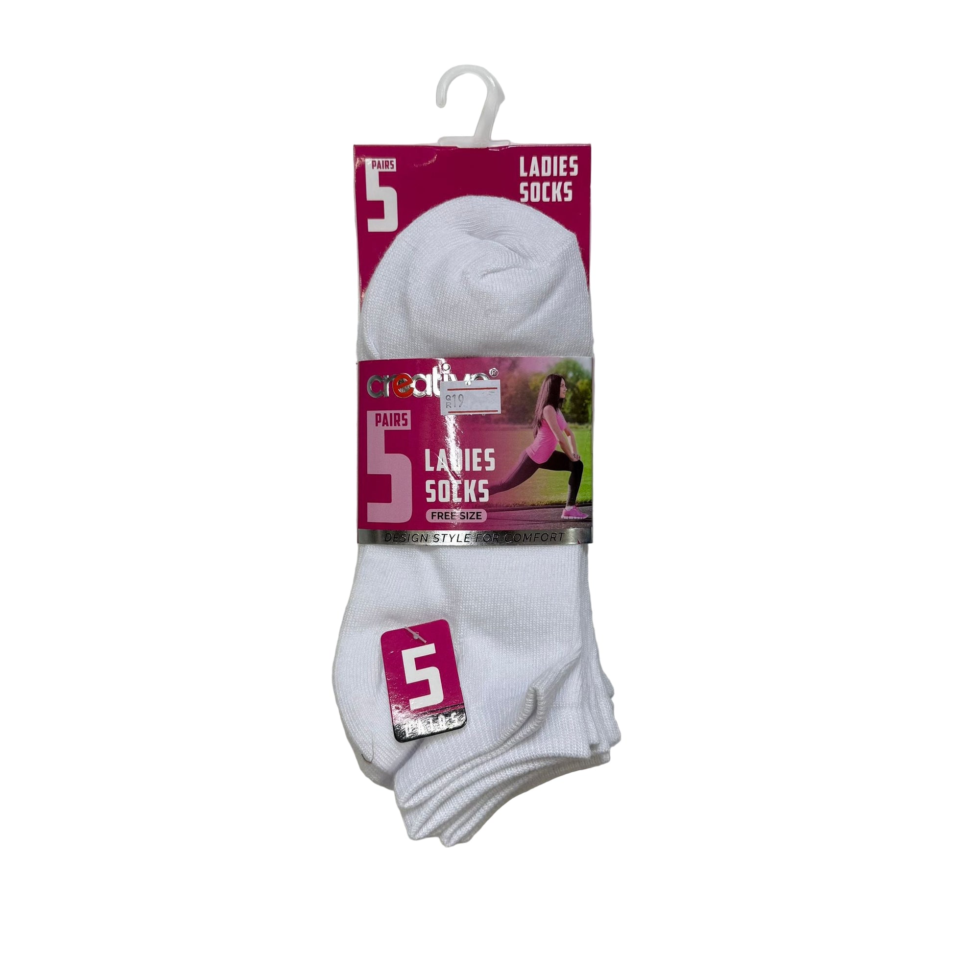 Pack of white socks with packaging on a white background