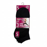Pack of black socks with a pink and white packaging label on a white background