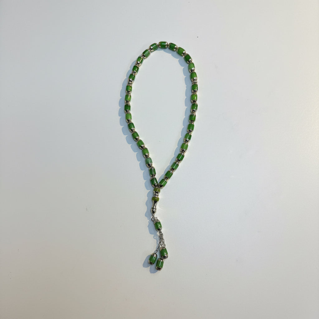 Classic Emerald Green Misbaha with Silver Tassel