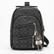 Women Fashion Monogram Backpack Black Luxury Mini Shoulder Bag With Bear Charm