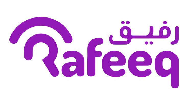 Purple 'Rafeeq' logo with Arabic text on a white background