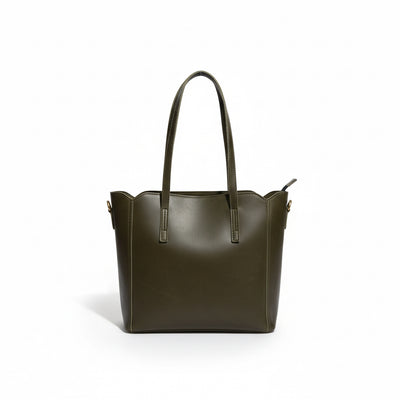 Olive Green Buffalo Leather Tote Bag - 100% Genuine Leather Handbag with Strap
