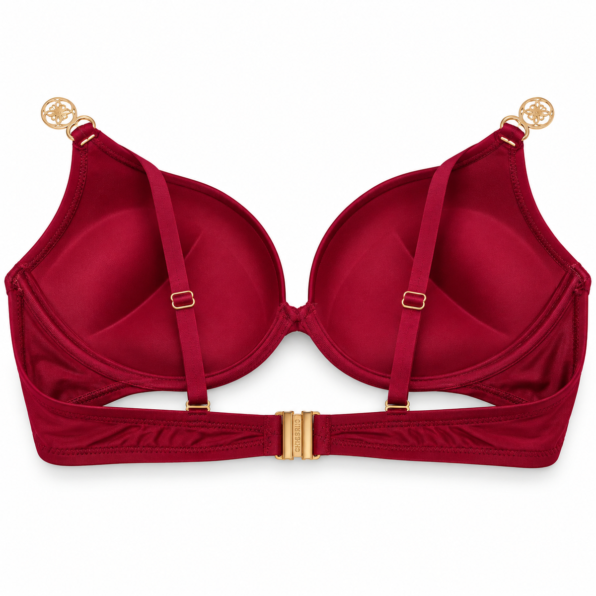 Women's Burgundy Super Push-Up Bra with Gold Chain Straps