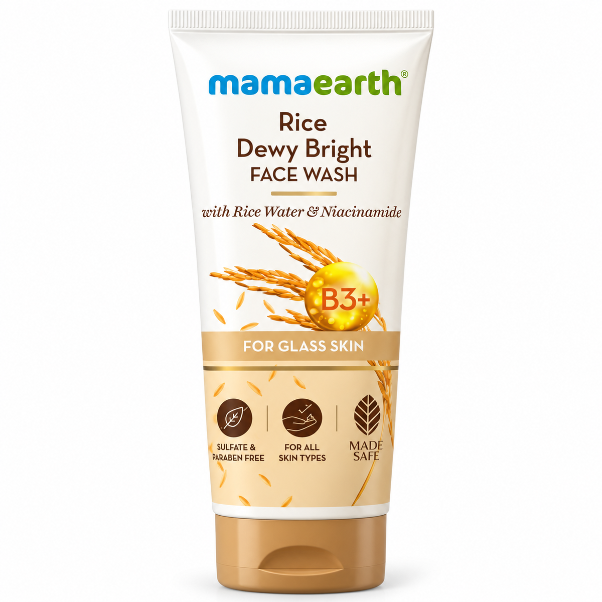 Mamaearth Rice Dewy Bright Face Wash 100ml with Rice Water and Niacinamide – front packaging