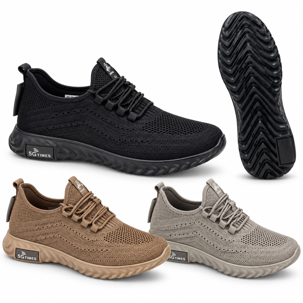 Men's black 5G Times mesh lace-up sneakers with textured upper and sporty sole