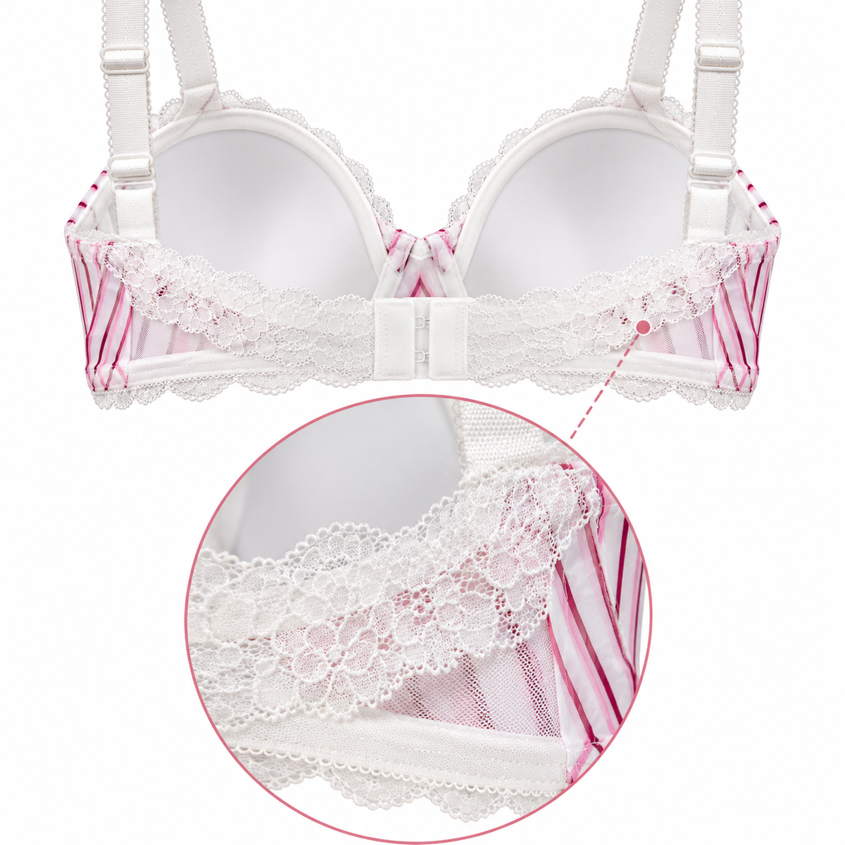 Back view of Censored lace push-up bra with adjustable straps and hook-and-eye closure