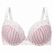 Censored women's white and pink striped push-up bra with floral lace and padded cups