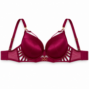 Women's Burgundy Strappy Push-Up Bra with Gold Accents