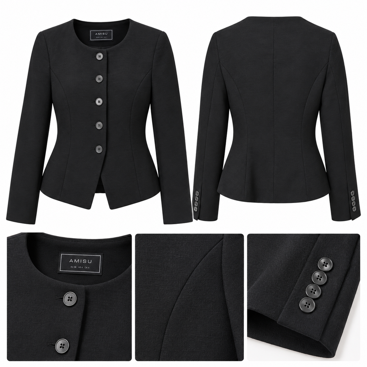AMISU brand label on women's black tailored blazer