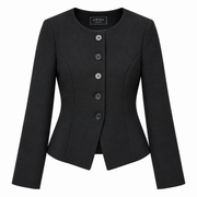 Women's AMISU black collarless tailored blazer with five-button front and long sleeves