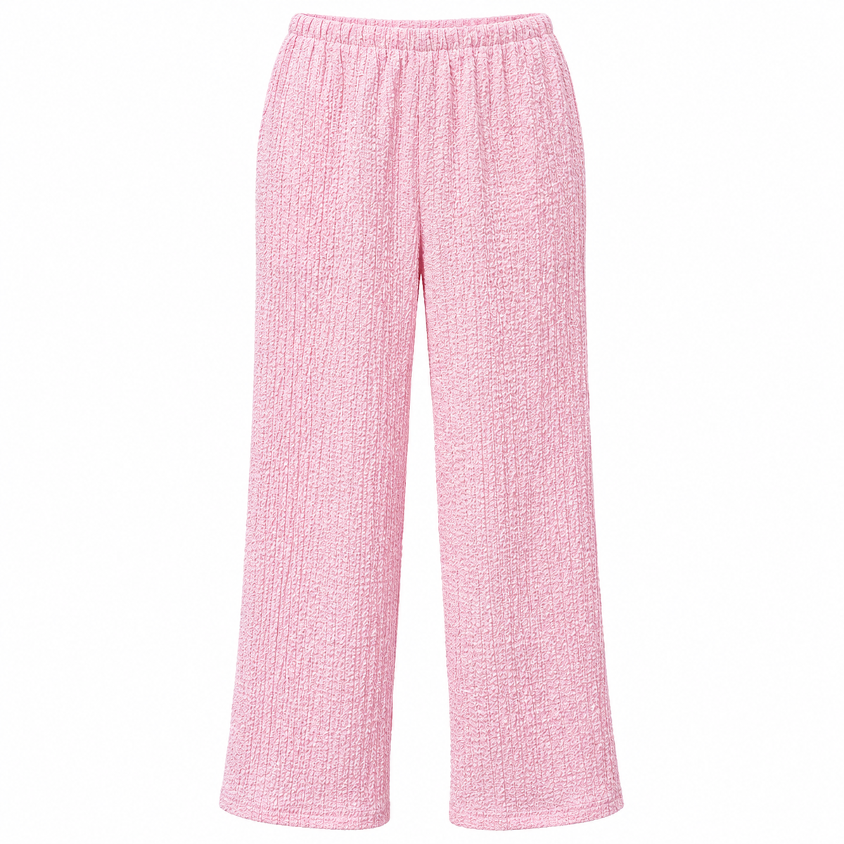 Women's fairy tale pink textured wide-leg pants with elasticated waistband, front view