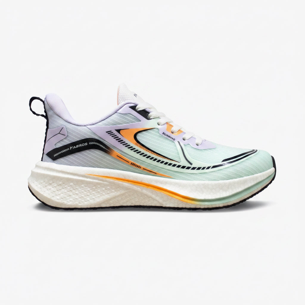 Abros Eros men's mesh running shoes in sea mist and lilac with a structured cushioned sole.