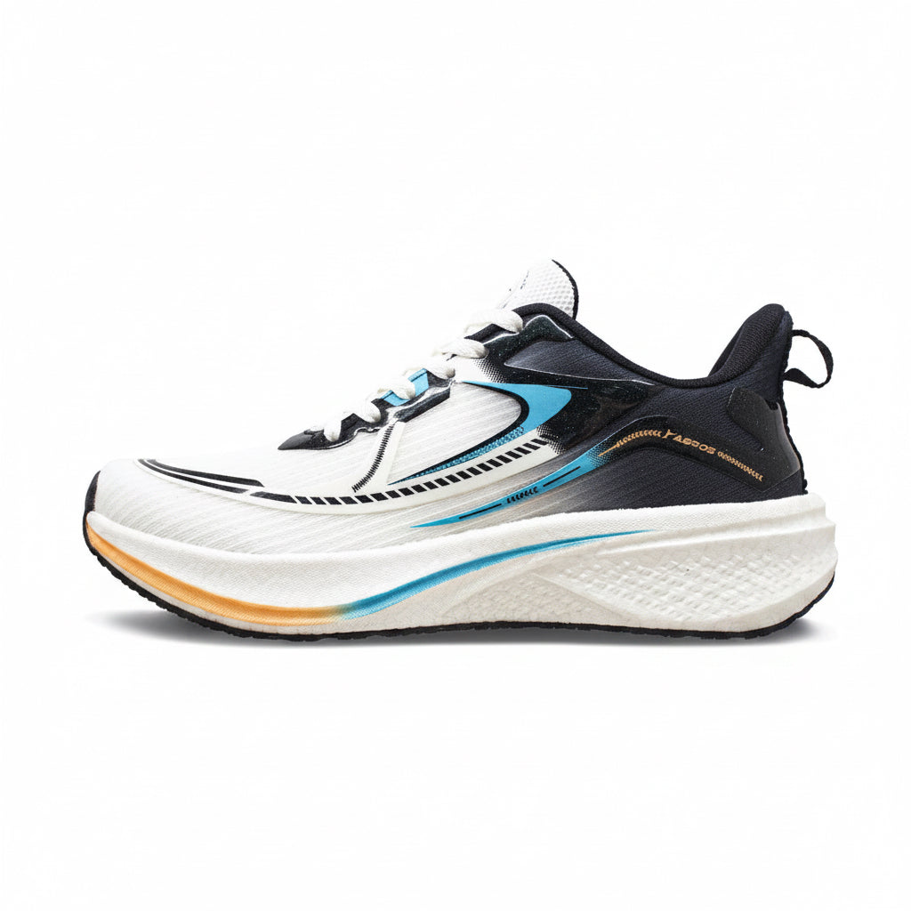 Abros Eros men's mesh running shoes in white and black with a structured cushioned sole.
