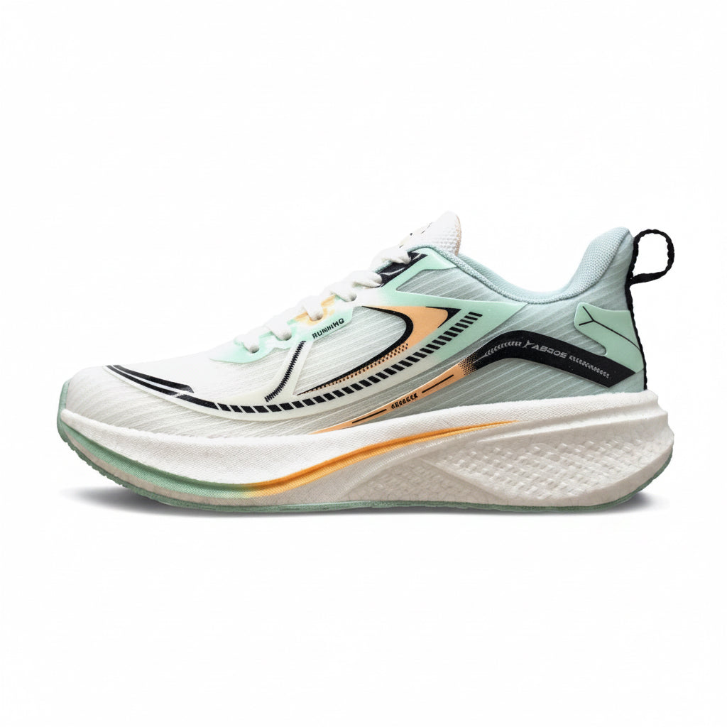 Abros Eros men's mesh running shoes in white and sea mist with a structured cushioned sole.