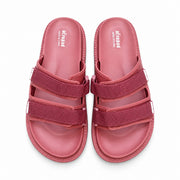 Top view of Aeropad pink dual strap adjustable casual slides with molded footbed.