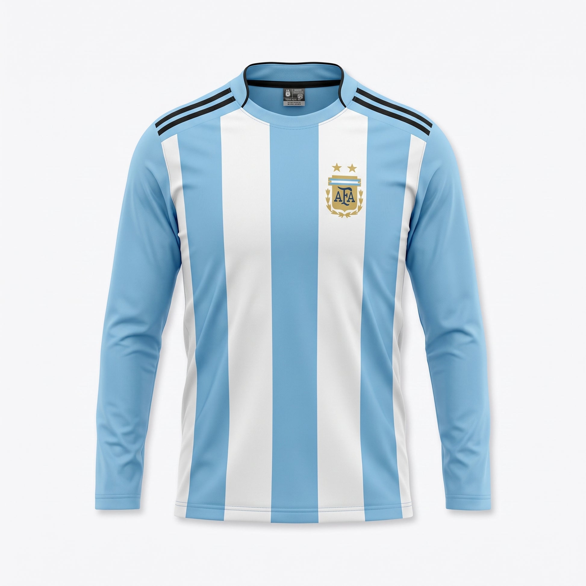 Argentina long sleeve light blue and white striped football jersey with AFA crest