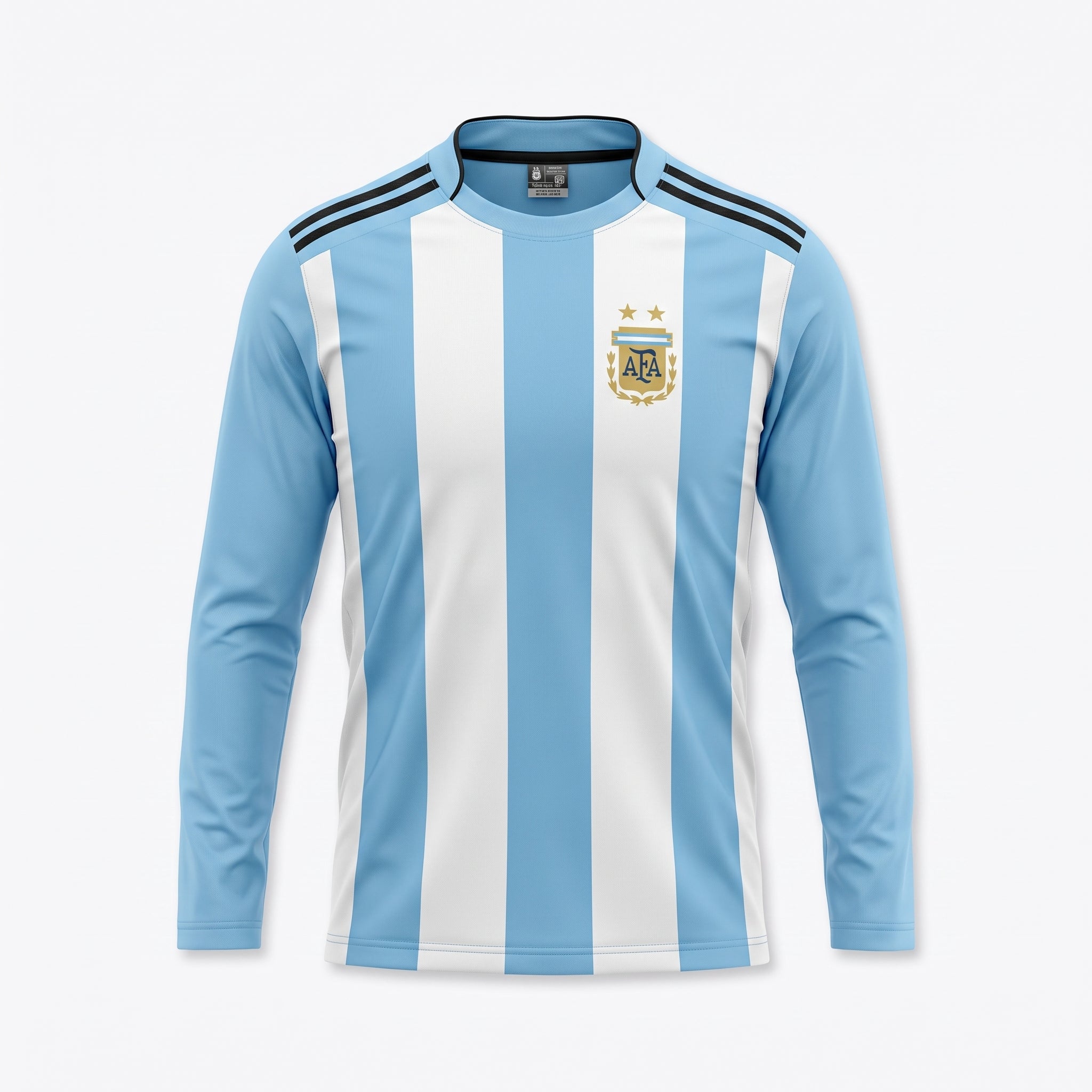 Argentina long sleeve light blue and white striped football jersey with AFA crest
