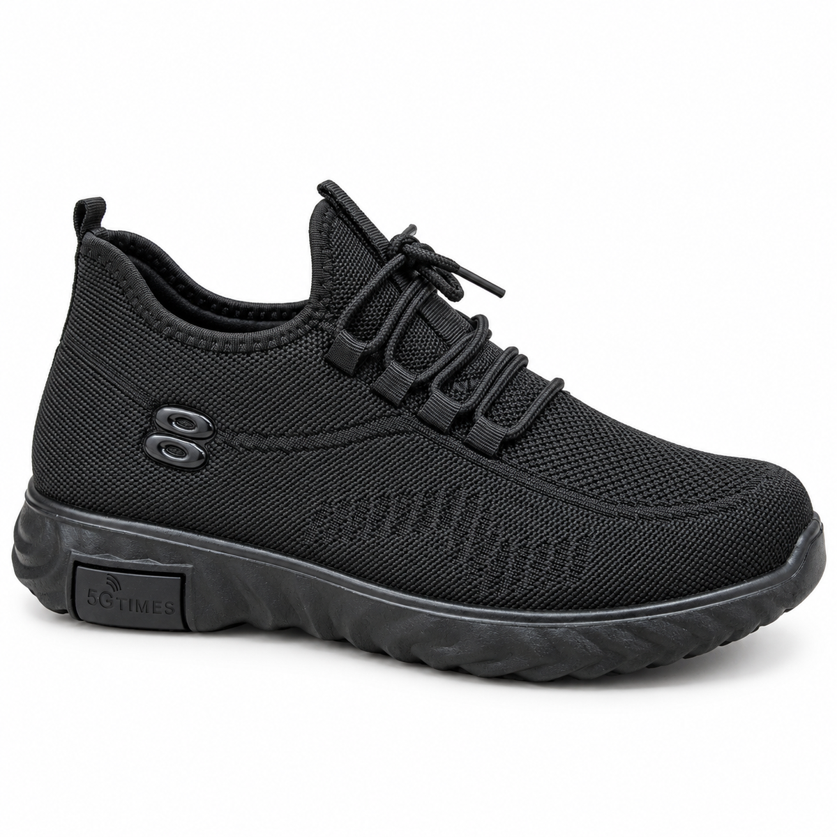 Black men’s knitted lace-up casual sneaker with textured sole
