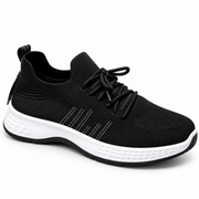 Black men’s knitted lace-up casual sneakers with contrasting sole